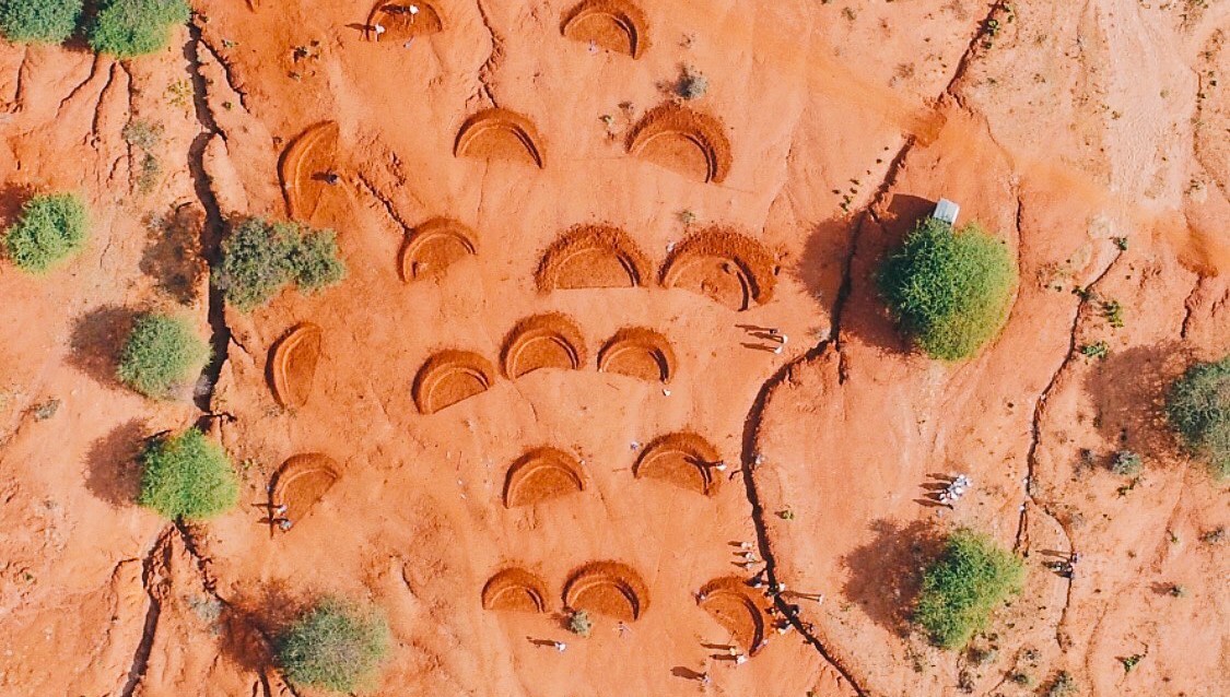 Aerial view of water bunds  