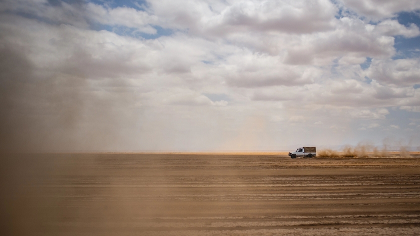 Truck on a desolate landscape 