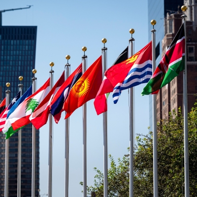 A view of the flags outside the UN Headquarters